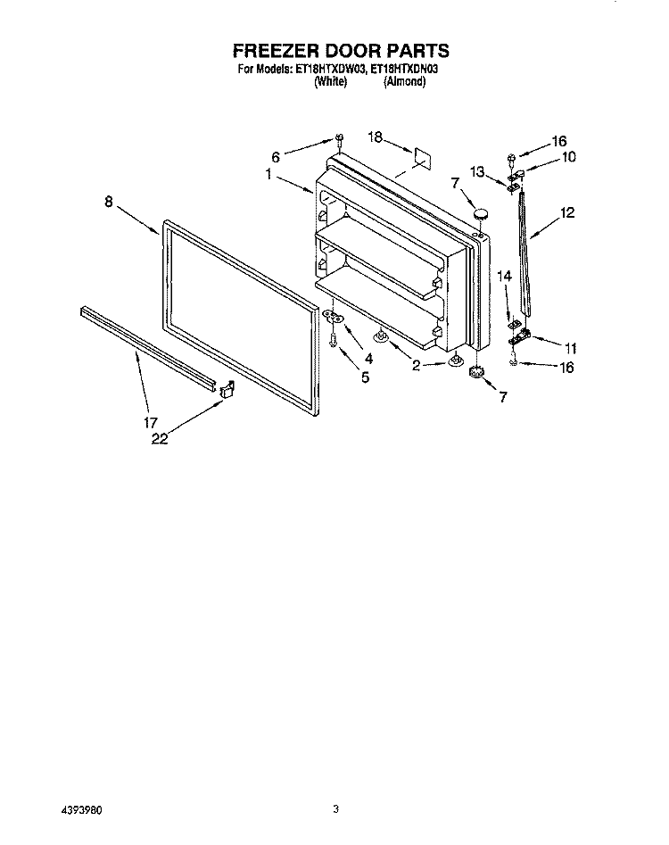 FREEZER DOOR Diagram and Parts List for ET18HTXDN03  Whirlpool Refrigerator