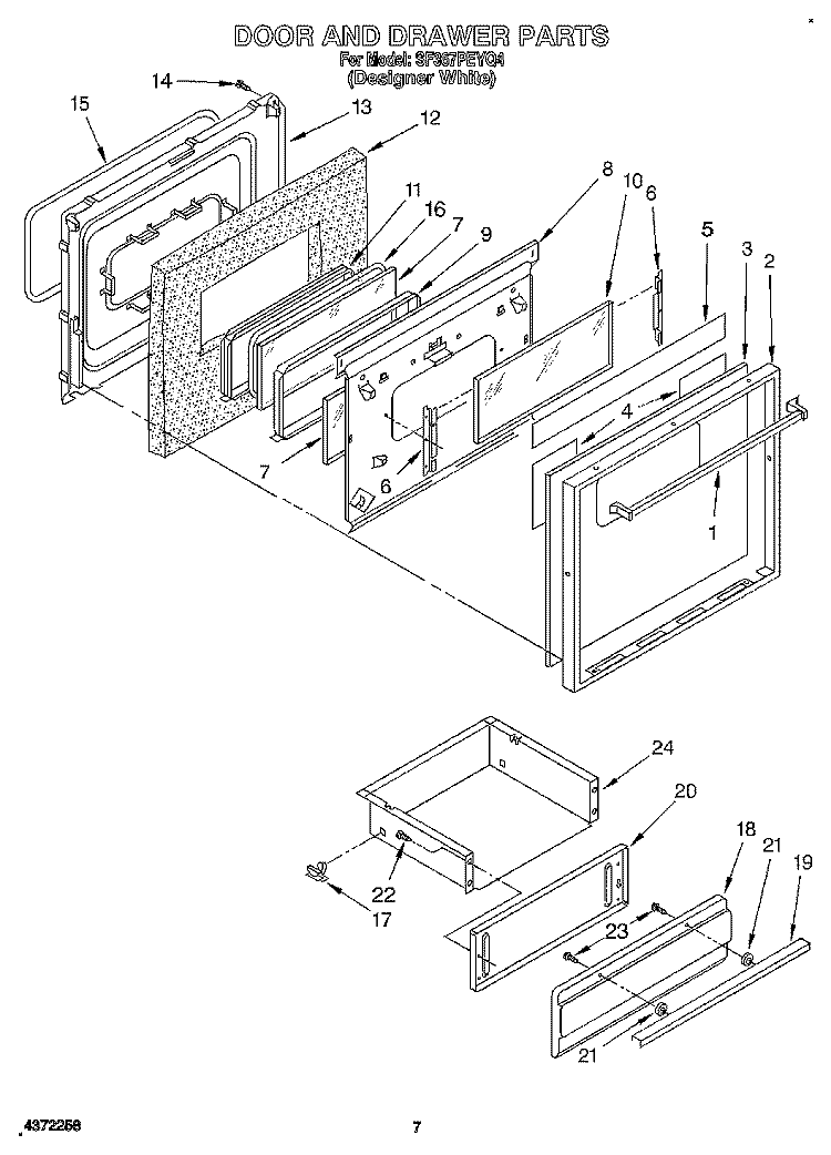 DOOR AND DRAWER Diagram and Parts List for SF367PEYQ4  Whirlpool Range