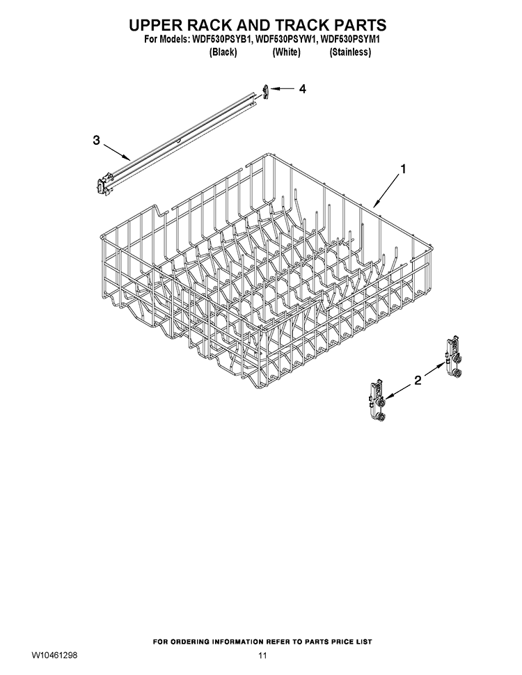 UPPER RACK AND TRACK PARTS Diagram and Parts List for WDF530PSYW1  Whirlpool Dishwasher