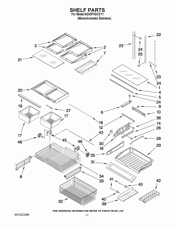 SHELF PARTS Diagram and Parts List for 6GX0FHDXXY1  Whirlpool Refrigerator