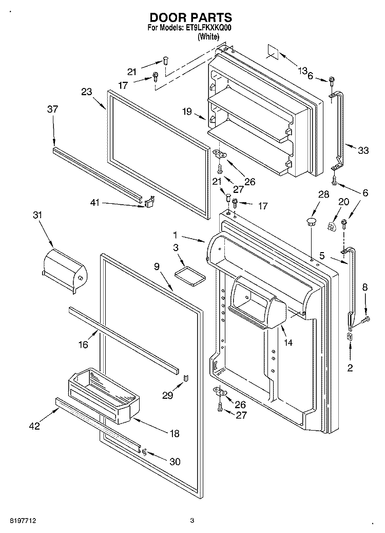 DOOR Diagram and Parts List for ET9LFKXKQ00  Whirlpool Refrigerator