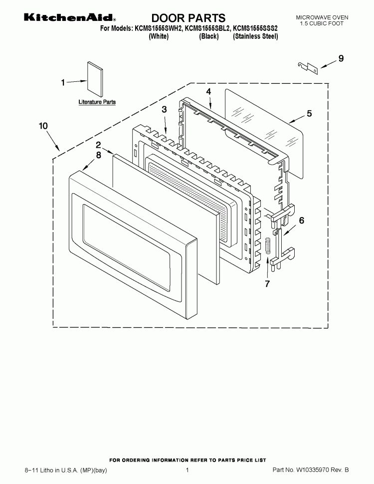 DOOR PARTS Diagram and Parts List for KCMS1555SBL2  KitchenAid Microwave