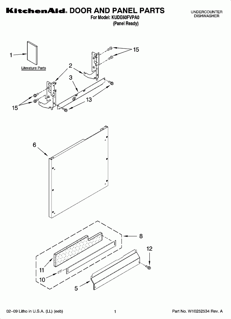 DOOR AND PANEL PARTS Diagram and Parts List for KUDE60FVPA0  KitchenAid Dishwasher