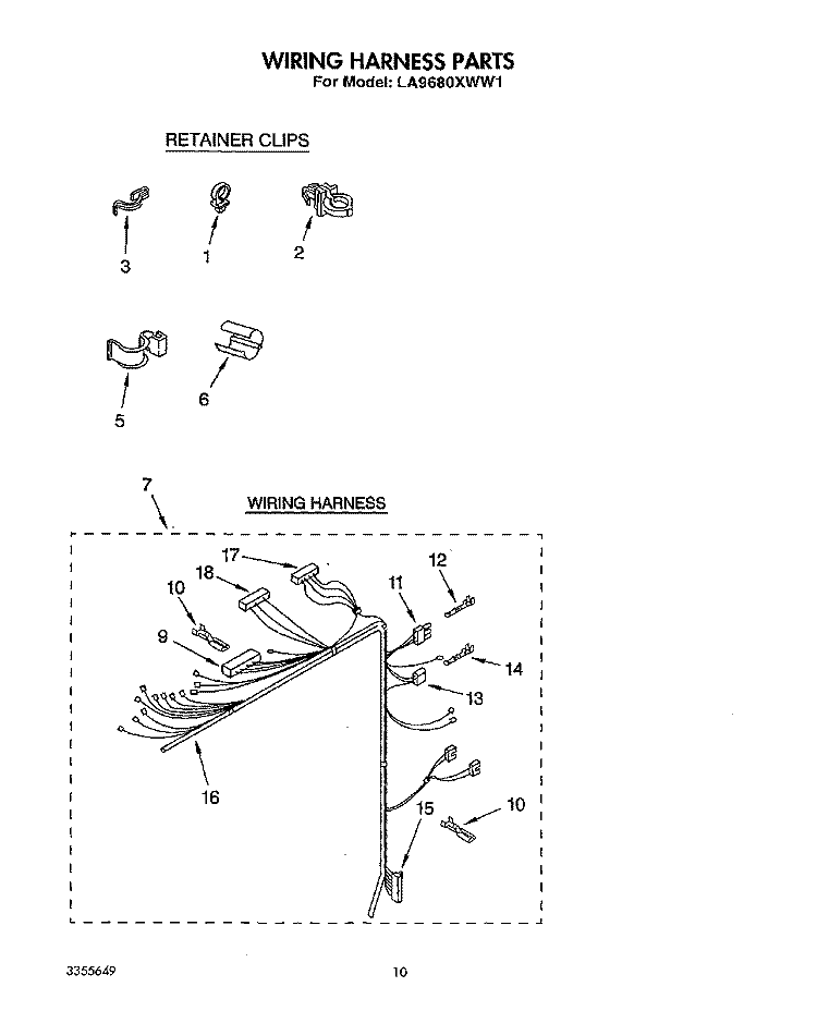 WIRING HARNESS Diagram and Parts List for LA9680XWF1  Whirlpool Washer
