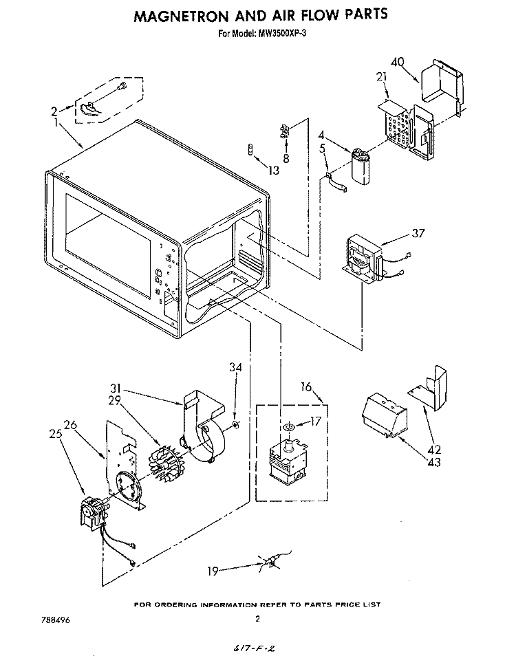 MAGNETRON AND AIRFLOW Diagram and Parts List for MW3500XP3  Whirlpool Microwave