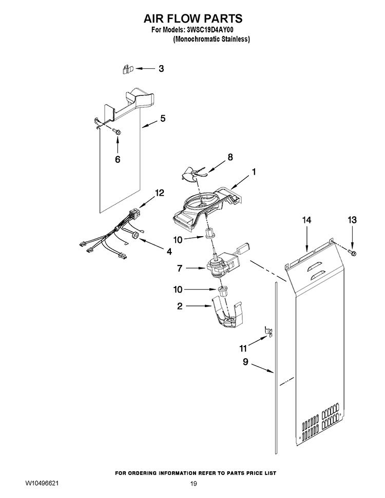 AIR FLOW PARTS Diagram and Parts List for 3WSC19D4AY00  Whirlpool Refrigerator