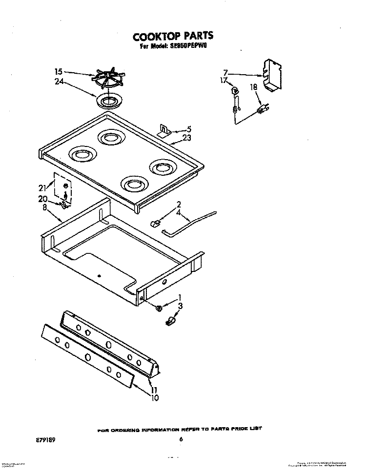 COOKTOP Diagram and Parts List for SE950PEPW0  Whirlpool Range
