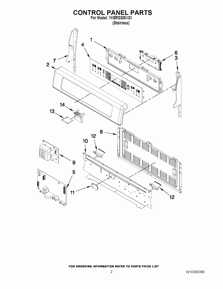 CONTROL PANEL PARTS Diagram and Parts List for YKERS308XS1  KitchenAid Range
