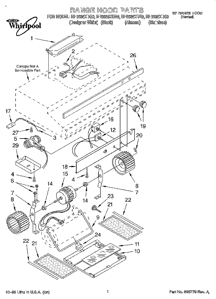 SECTION Diagram and Parts List for RH8336XDB0  Whirlpool Range Hood
