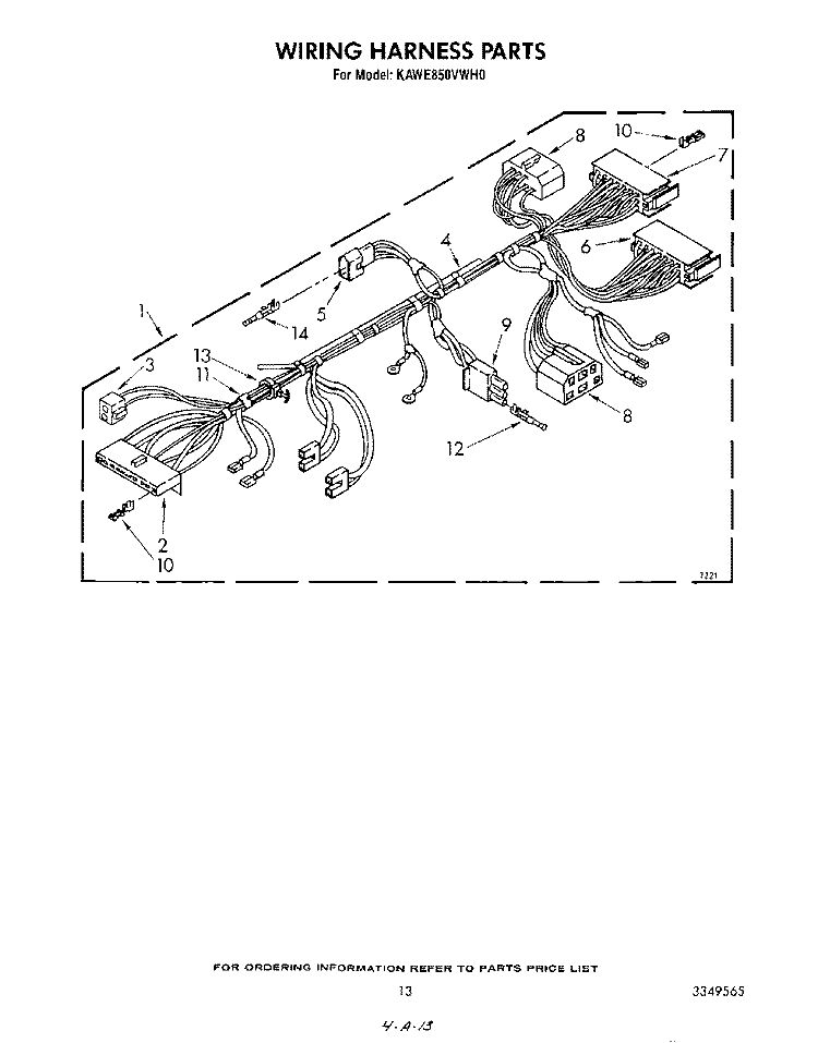 WIRING HARNESS Diagram and Parts List for KAWE850VAL0  KitchenAid Washer