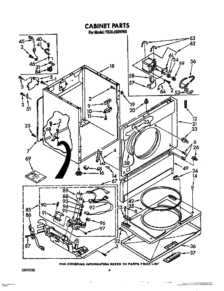CABINET Diagram and Parts List for TGDL660WW0  Whirlpool Dryer