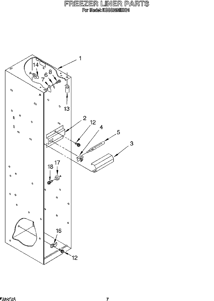 FREEZER LINER Diagram and Parts List for KSSS36MBX01  KitchenAid Refrigerator