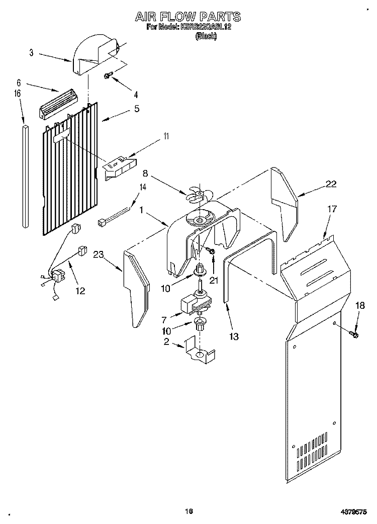 AIR FLOW Diagram and Parts List for KSRB22QABL12  KitchenAid Refrigerator
