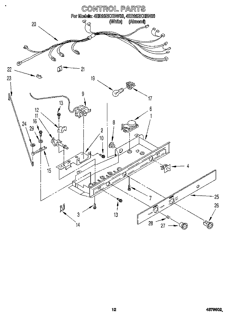 CONTROL, LIT/OPTIONAL Diagram and Parts List for 4ED20ZKXBW00  Whirlpool Refrigerator