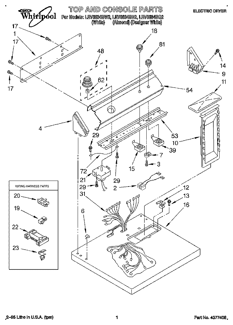 SECTION Diagram and Parts List for LEV6634BN2  Whirlpool Dryer