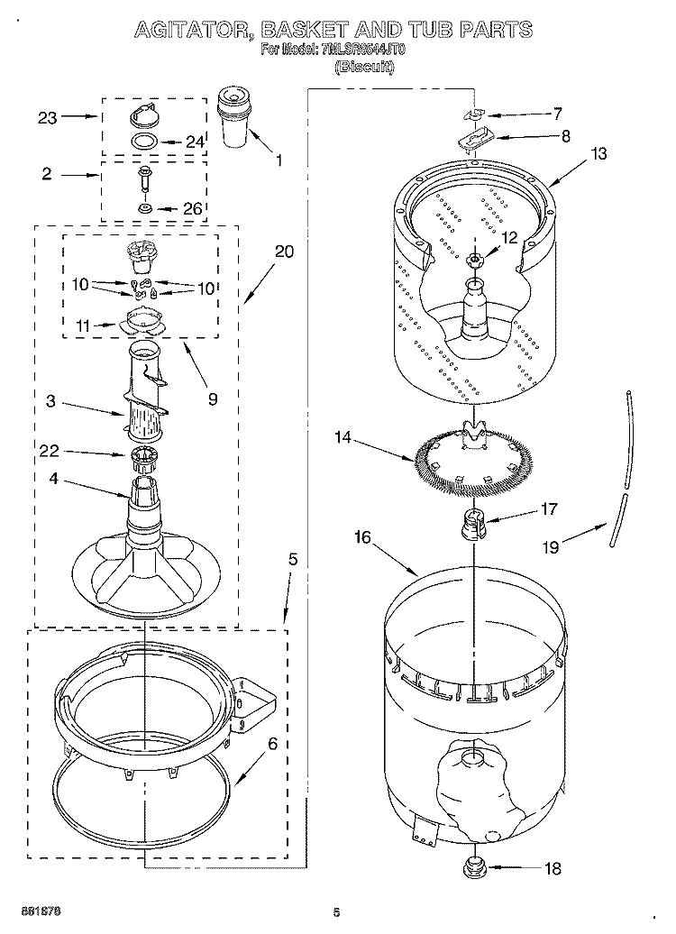 AGITATOR, BASKET AND TUB Diagram and Parts List for 7MLSR8544JT0  Whirlpool Washer