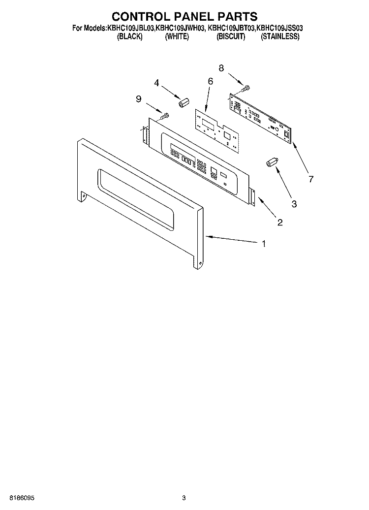 CONTROL PANEL PARTS Diagram and Parts List for KBHC109JBT03  KitchenAid Microwave Oven Combo