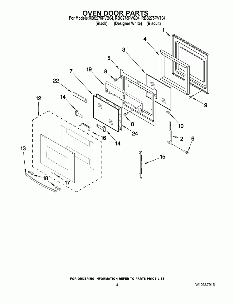 OVEN DOOR PARTS Diagram and Parts List for RBS275PVB04  Whirlpool Wall Oven