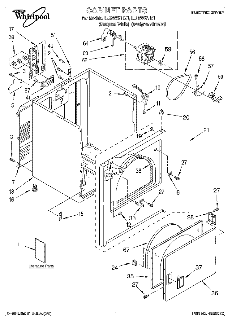 SECTION Diagram and Parts List for LEQ8857HQ1  Whirlpool Dryer