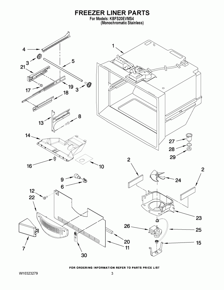 FREEZER LINER PARTS Diagram and Parts List for KBFS20EVMS4  KitchenAid Refrigerator