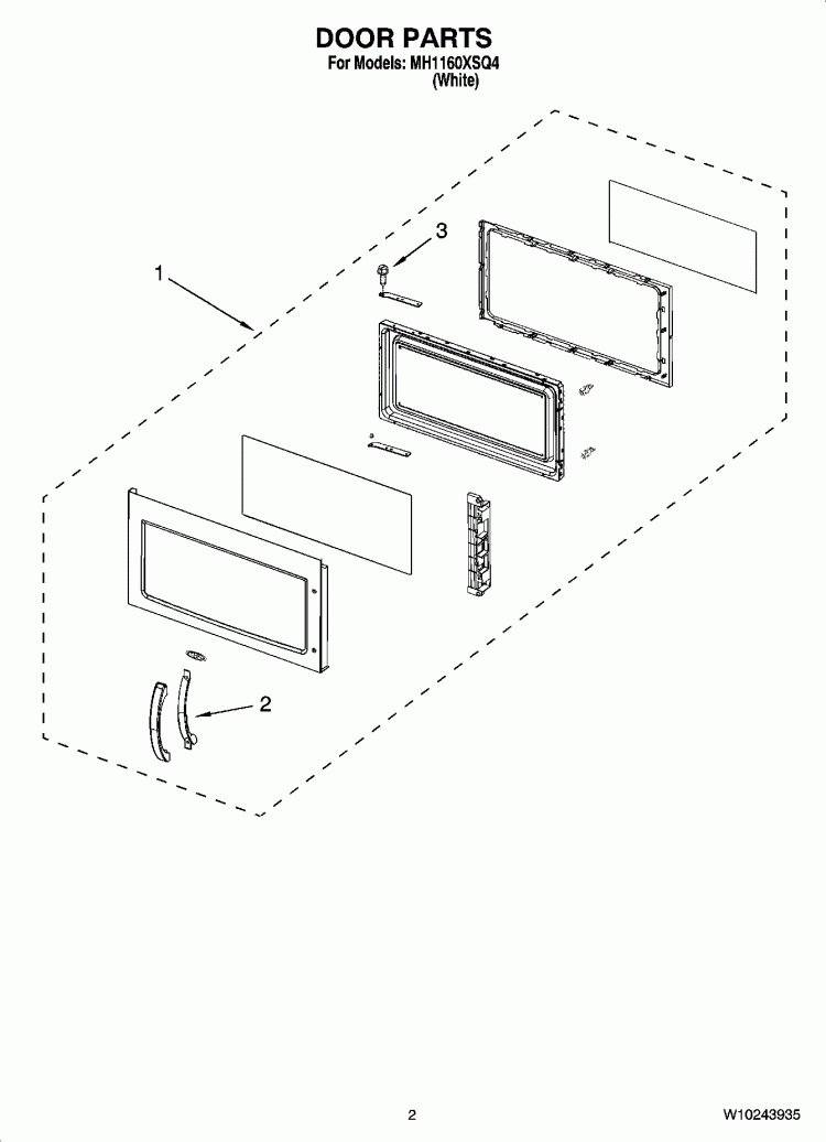 DOOR PARTS Diagram and Parts List for MH1160XSQ4  Whirlpool Microwave