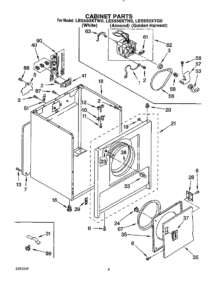SECTION Diagram and Parts List for LE5550XTW0  Whirlpool Dryer