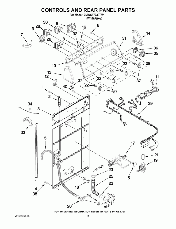 CONTROLS AND REAR PANEL PARTS Diagram and Parts List for 7MWC87730TM1  Whirlpool Washer