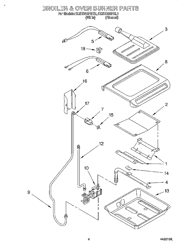 BROILER AND OVEN BURNER Diagram and Parts List for KGST300FAL1  KitchenAid Range