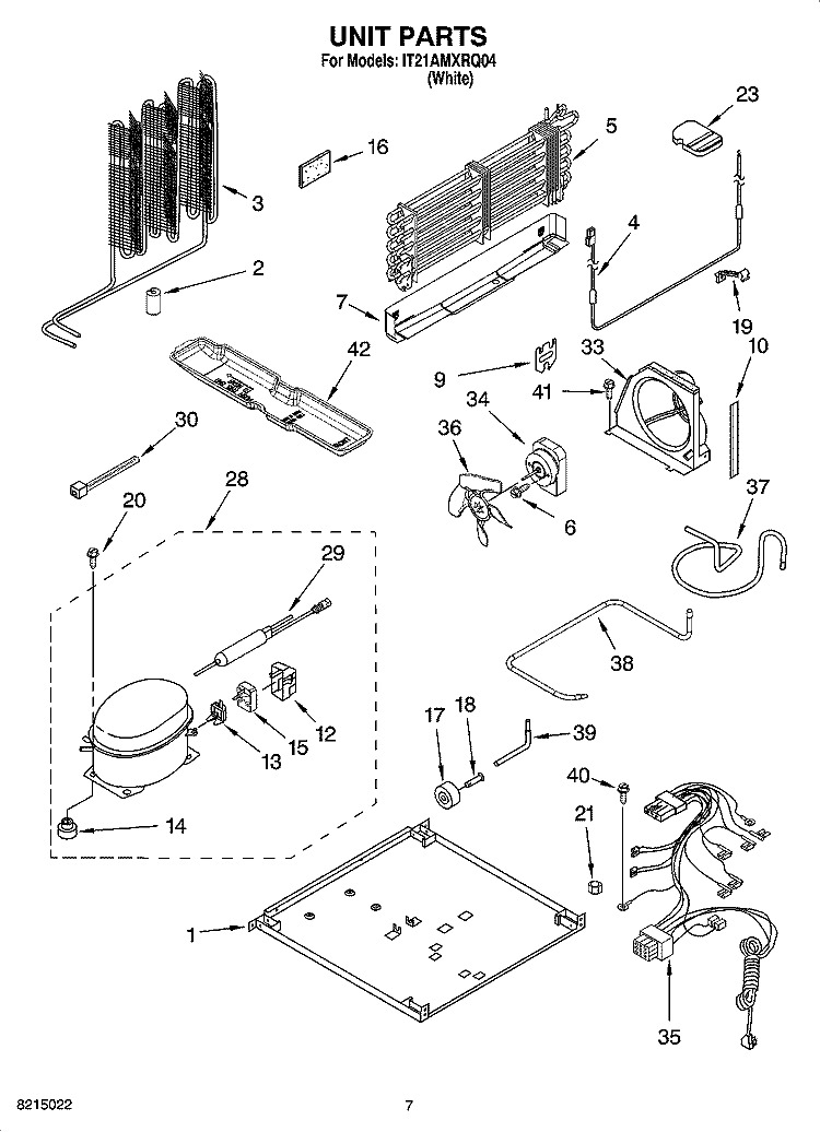 UNIT PARTS Diagram and Parts List for IT21AMXRQ04  Inglis Refrigerator