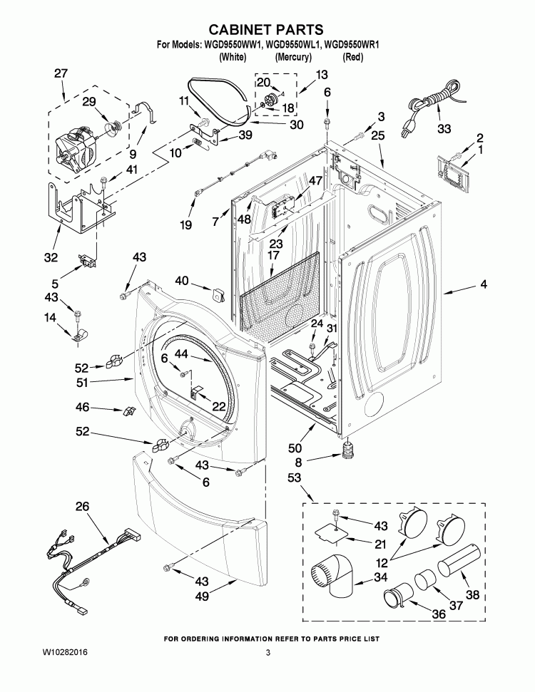 CABINET PARTS Diagram and Parts List for WGD9550WW1  Whirlpool Dryer