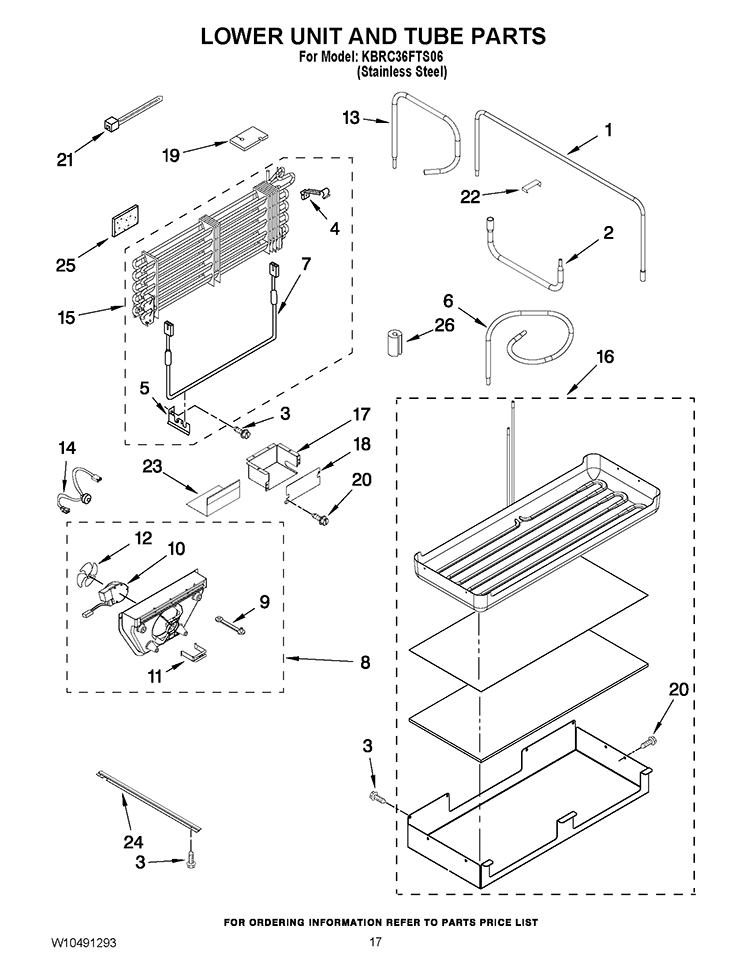 LOWER UNIT AND TUBE PARTS Diagram and Parts List for KBRC36FTS06  KitchenAid Refrigerator