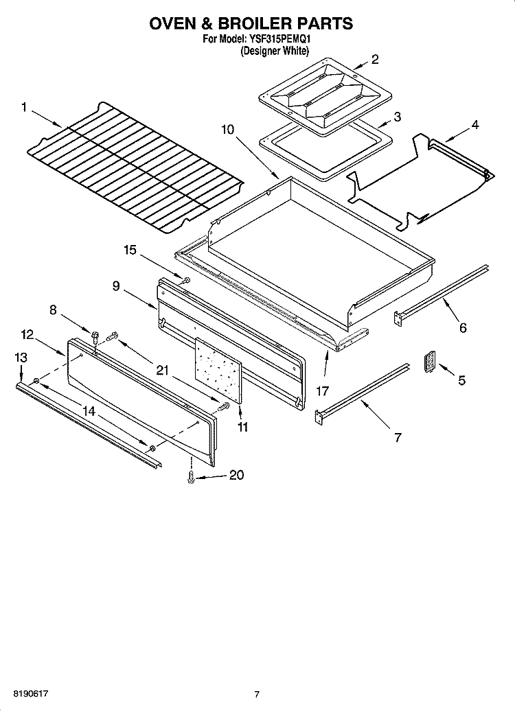 OVEN & BROILER PARTS Diagram and Parts List for YSF315PEMQ1  Whirlpool Range
