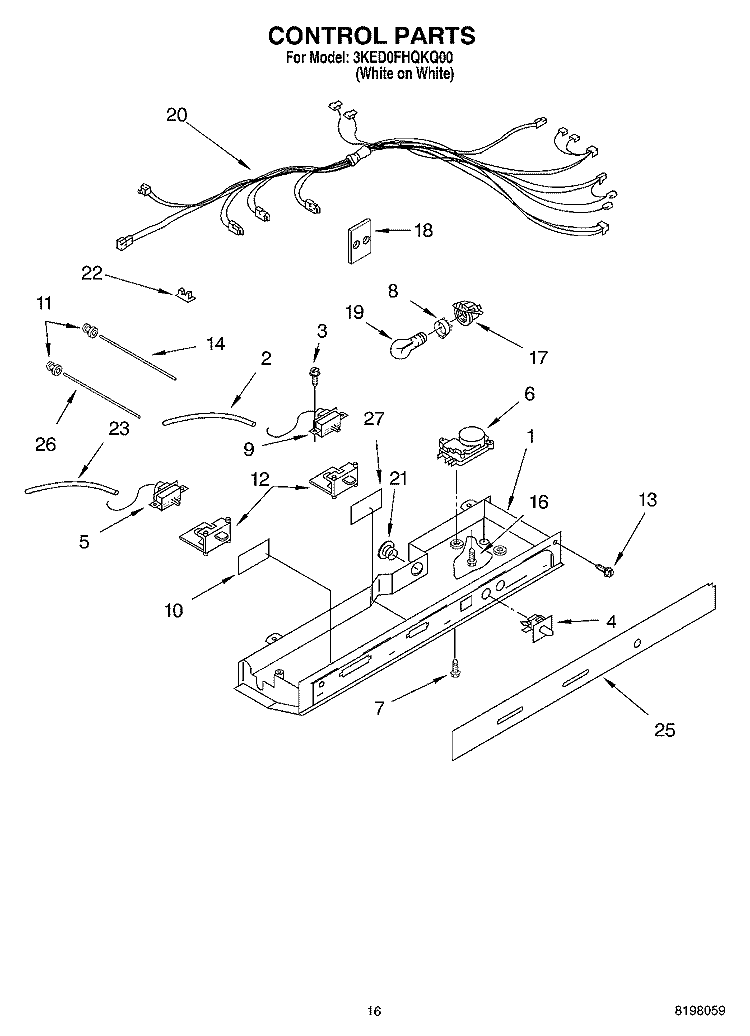 CONTROL Diagram and Parts List for 3KED0FHQKQ00  KitchenAid Refrigerator