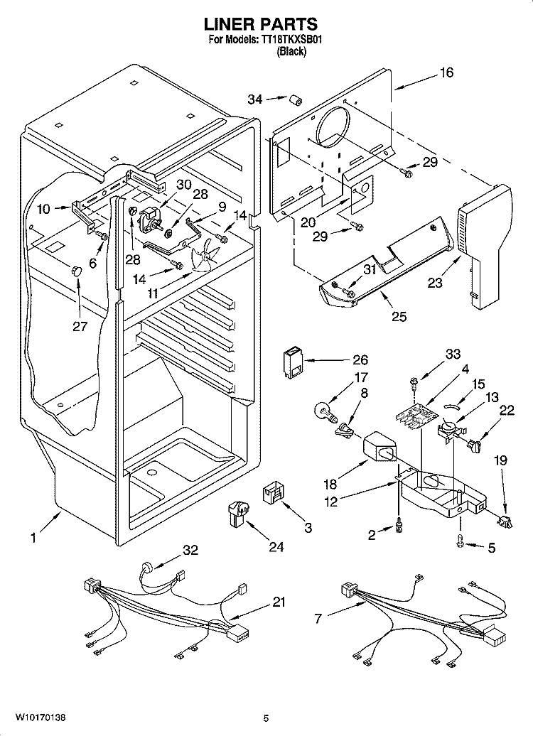 LINER PARTS Diagram and Parts List for TT18TKXSB01  Estate Refrigerator
