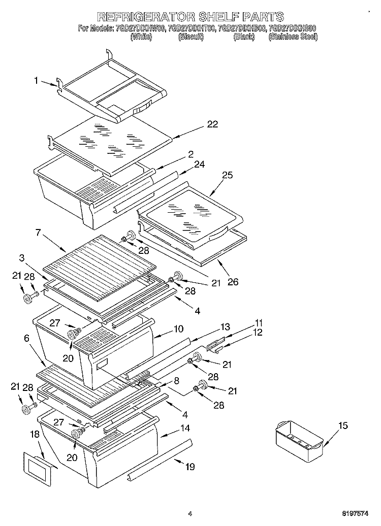 REFRIGERATOR SHELF Diagram and Parts List for 7GD27DIXHT00  Whirlpool Refrigerator