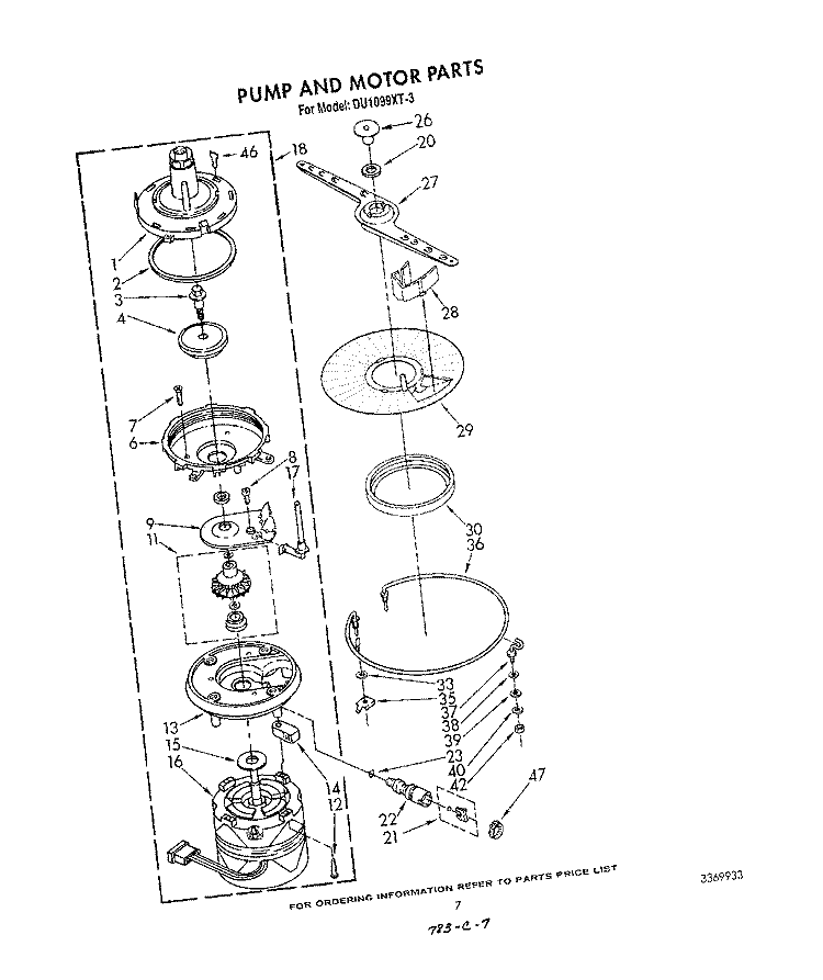 PUMP AND MOTOR Diagram and Parts List for DU1099XT3  Whirlpool Dishwasher