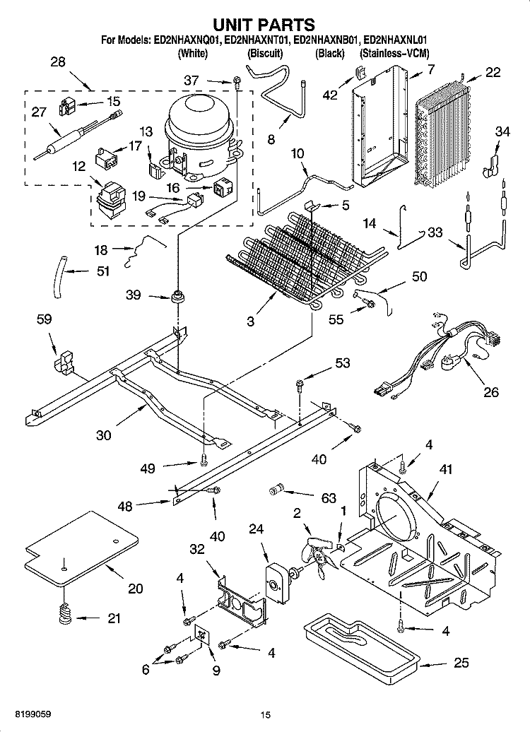 UNIT PARTS Diagram and Parts List for ED2NHAXNT01  Whirlpool Refrigerator