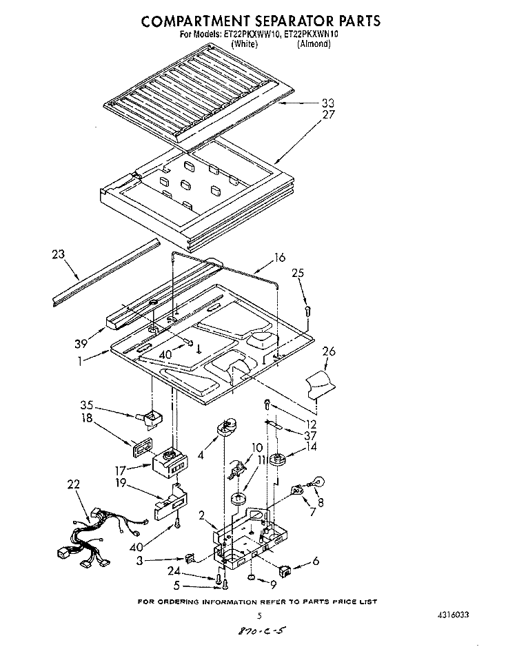 COMPARTMENT SEPARATOR Diagram and Parts List for ET22PKXWW10  Whirlpool Refrigerator