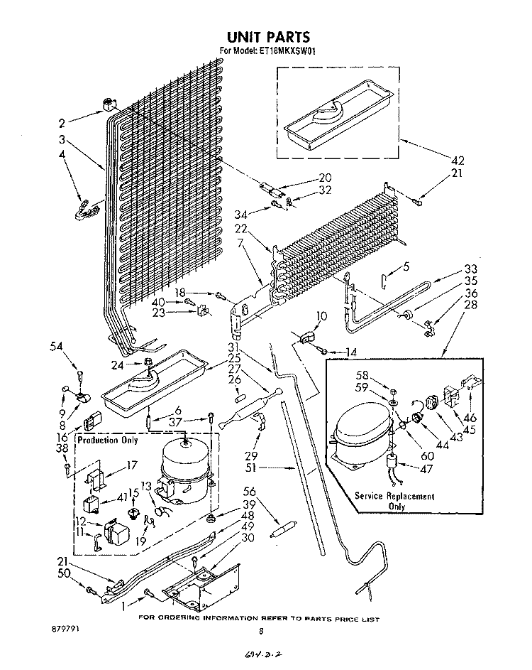 UNIT Diagram and Parts List for ET18MKXSW01  Whirlpool Refrigerator