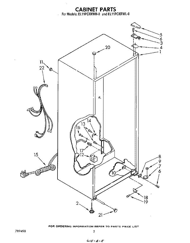 CABINET Diagram and Parts List for EL11PCXRWL0  Whirlpool Refrigerator