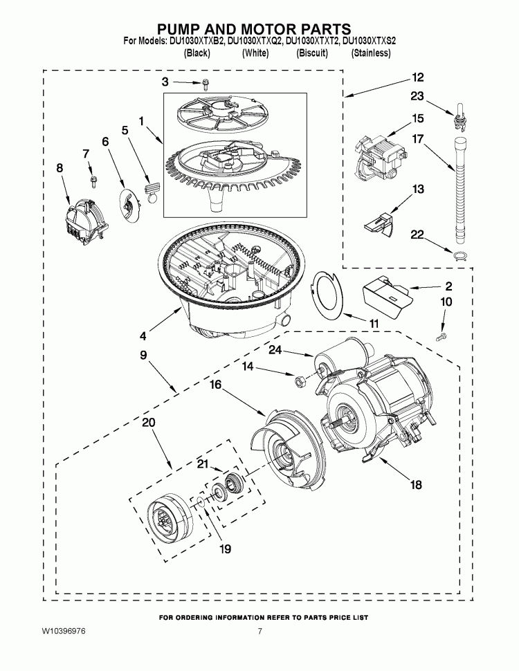 PUMP AND MOTOR PARTS Diagram and Parts List for DU1030XTXB2  Whirlpool Dishwasher