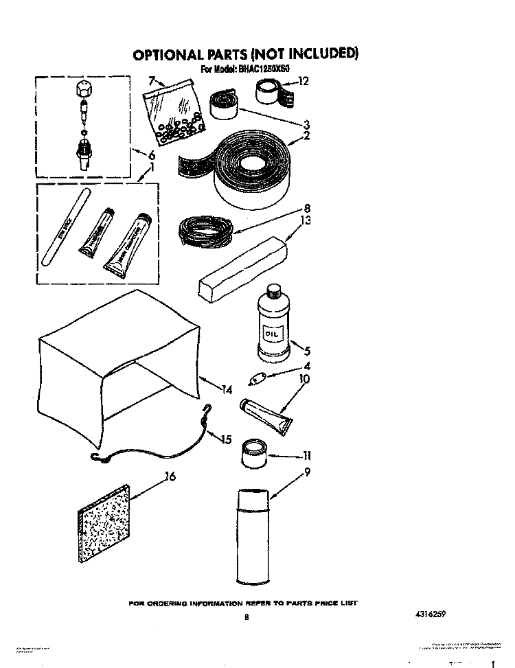 OPTIONAL Diagram and Parts List for BHAC1250XS0  Whirlpool Air Conditioner