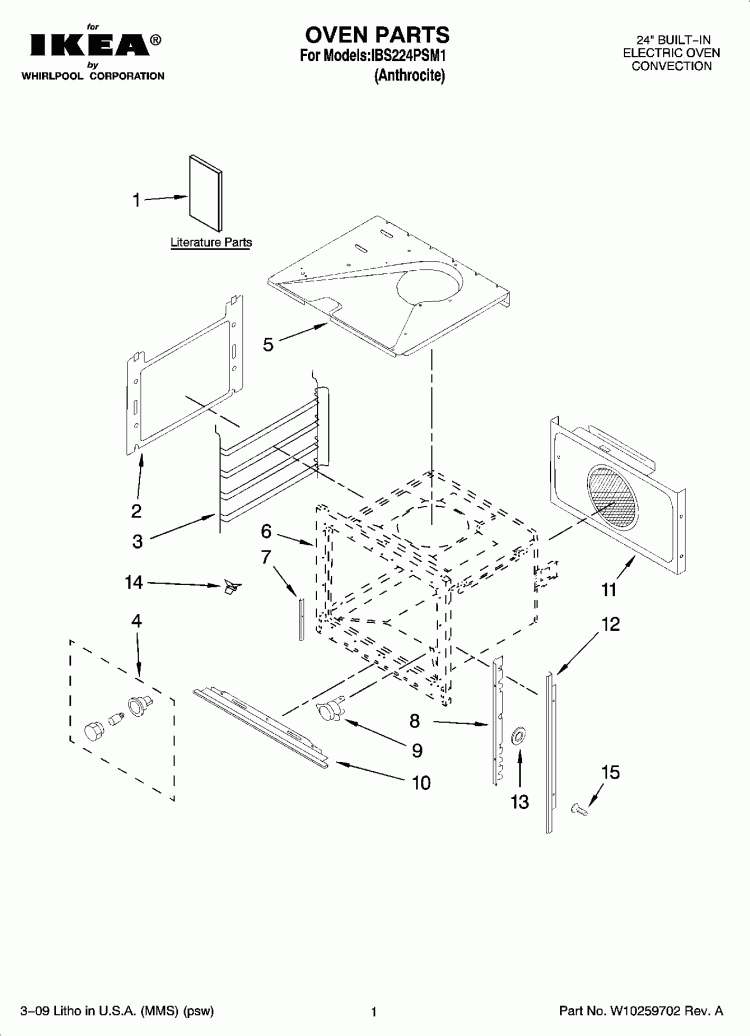 OVEN PARTS Diagram and Parts List for IBS224PSM1  Whirlpool Wall Oven