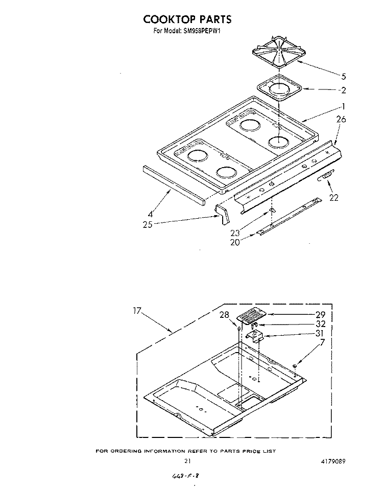 COOKTOP Diagram and Parts List for SM958PEPW1  Whirlpool Range
