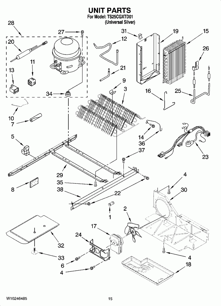 UNIT PARTS Diagram and Parts List for TS25CGXTD01  Estate Refrigerator