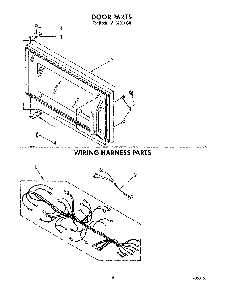 DOOR, WIRING HARNESS, LIT/OPTIONAL Diagram and Parts List for MH6700XX0  Whirlpool Microwave