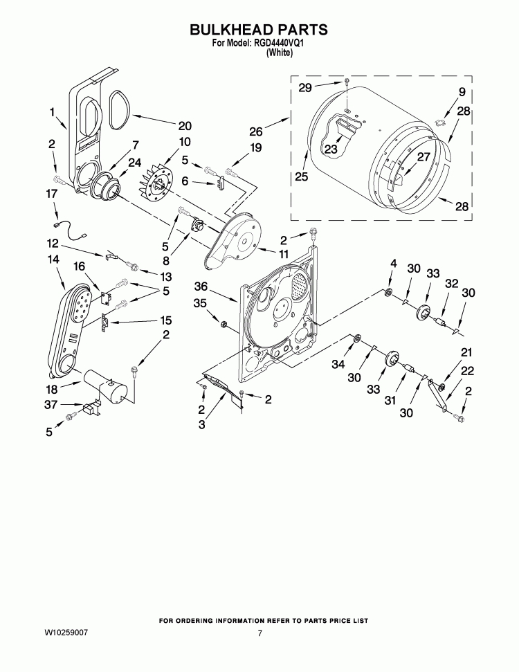 BULKHEAD PARTS Diagram and Parts List for RGD4440VQ1  Roper Dryer