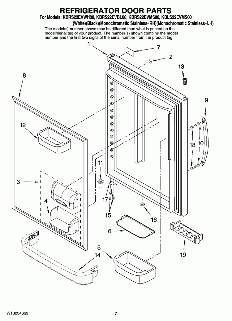 REFRIGERATOR DOOR PARTS Diagram and Parts List for KBLS22EVMS00  KitchenAid Refrigerator