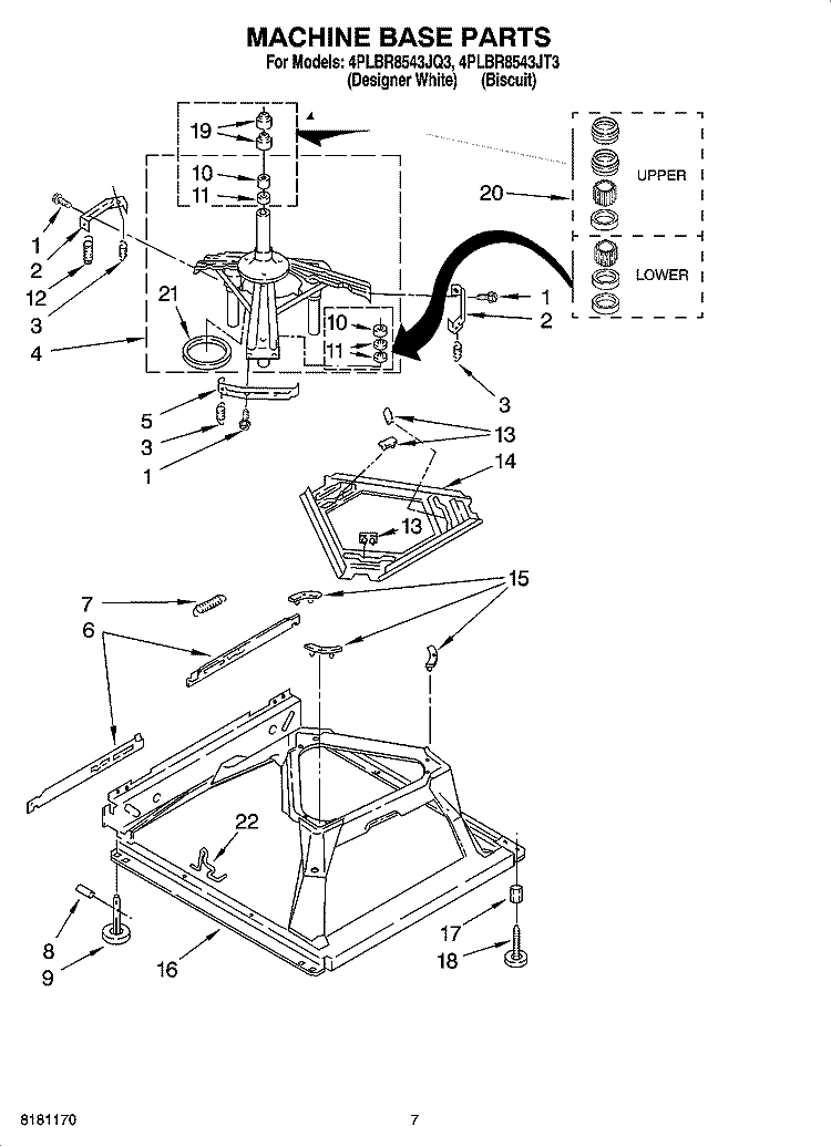 MACHINE BASE PARTS Diagram and Parts List for 4PLBR8543JQ3  Whirlpool Washer