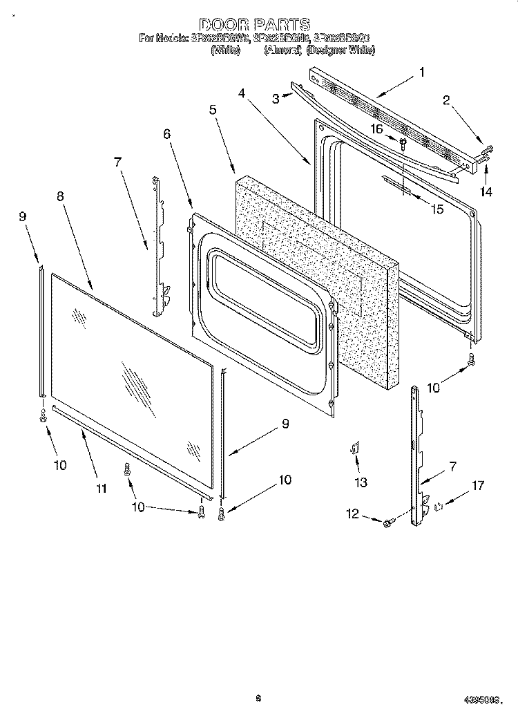 DOOR, LIT/OPTIONAL Diagram and Parts List for SF362BEGQ0  Whirlpool Range
